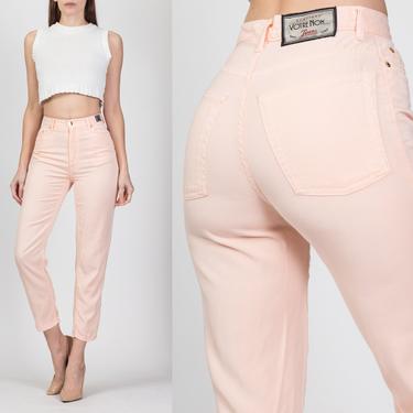 Vintage Votre Nom Peach Pink High Waist Pants - Extra Small, 24.5&quot; | Vintage Tapered Leg Skinny Tencel Twill Trousers 