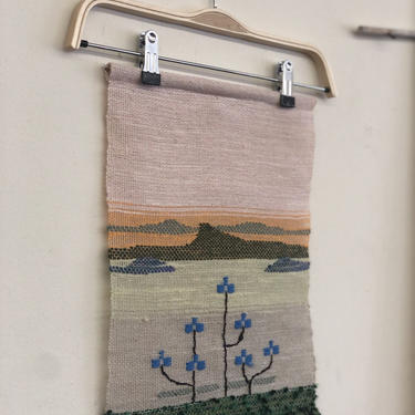 Vintage mid century modern landscape  hanging embroidery 12” by 15” 