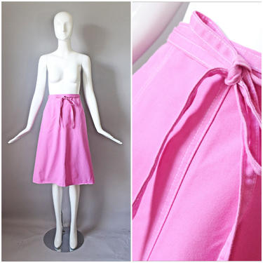 vtg 80s Jordan Marsh bubble gum pink panel wrap skirt with pockets | old school 1980s 70s flared skirt | tie waist summer spring skirt 