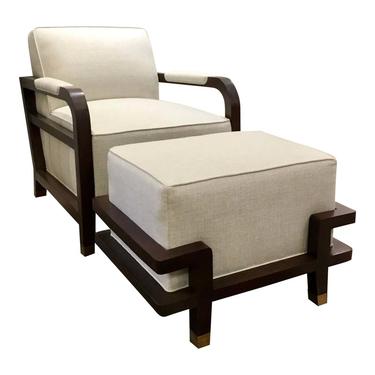 Pearson Modern Linen and Dark Walnut Carson Chair and Ottoman