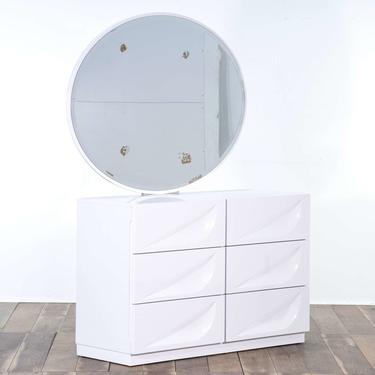 Modern White 6 Drawer Vanity Dresser W/ Round Mirror