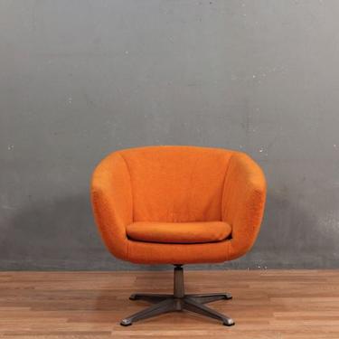 Overman Swedish Mid Century Orange Swivel Club Chair