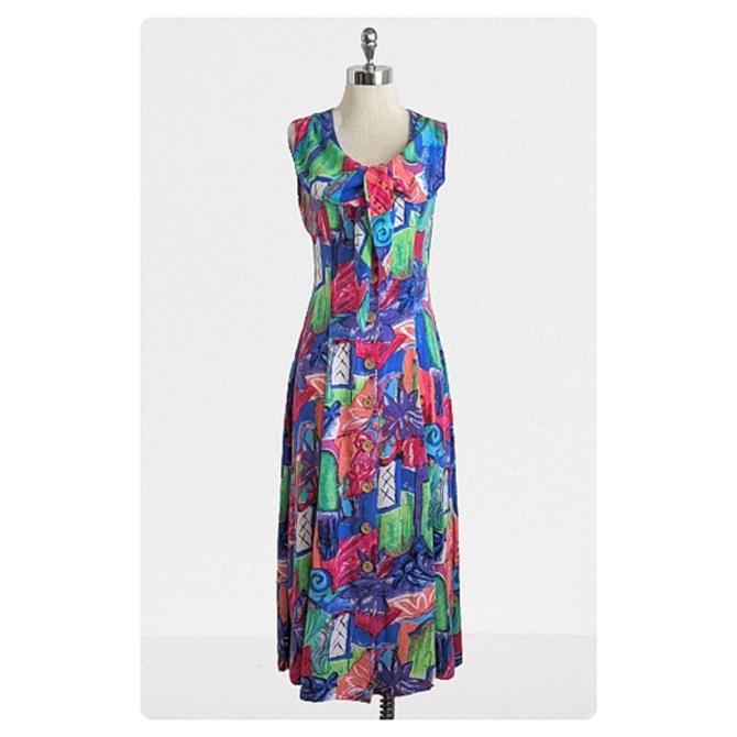 vintage 90's bright floral maxi dress (Size: S)