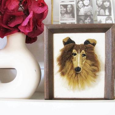 Vintage Dog Art - 1960s Collie Dog Embroidered Pet Portrait - Brown Collie Puppy Wall Hanging - Dog Lover Gift  Eclectic Home - Gallery Wall 