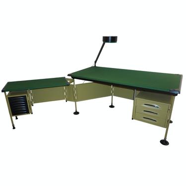 BBPR for Olivetti 1960 Green Modernist Desk with Black Accents &amp; Side Bureau