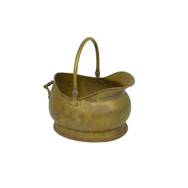 Antique Coal Scuttle Vintage 1800's Brass Handled Bucket Hammered Metal Pot Use As Planter Rustic Cabin Home Decor Bathroom Towel Basket 