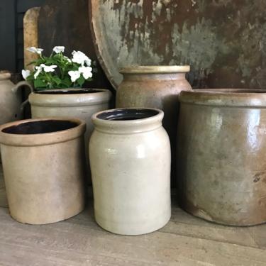 Gray Stoneware Jar, Small Crock Pot, Utensils, Artist, Flower Planter, Rustic Farmhouse Kitchen Garden Decor 