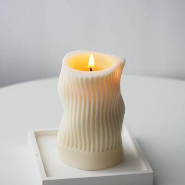 Wavy, Unique Shaped Candle, Sculptured Striped Candle, Natural Beeswax Soy Candle, Christmas Gift, House warming, Art Home Decor, Wedding 