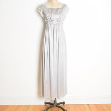 vintage 70s nightgown gray-blue lace grecian goddess long maxi gown lingerie dress M 