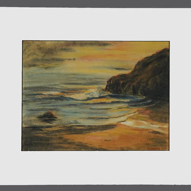 Vintage Martin Pastel Drawing Signed Art Seashore Sea Ocean Beach Horizon 