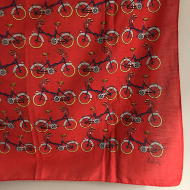 Vintage Echo Cotton Scarf with Bicycles, red cotton bandana 26&amp;quot; square, festival scarf, headscarf, bike gifts, biker bandana 