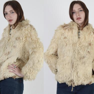 Mongolian Fur Coat / Plush Ivory Tibetan Lamb Jacket / Shaggy Curly Natural Fur Jacket / Bohemian Womens Winter Snow Short Overcoat 