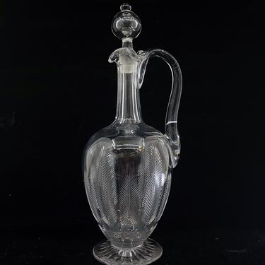 Antique Cut Glass Pitcher Decanter with Round Stopper 