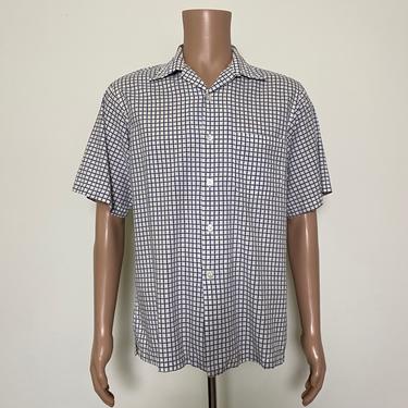 Vintage 1950s Cotton Shirt 50s Looped Collar Short Sleeve Summer Shirt 