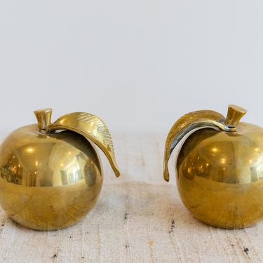 Solid Vintage Brass Apple with Large Leaf (2 Available and Sold Separately) 