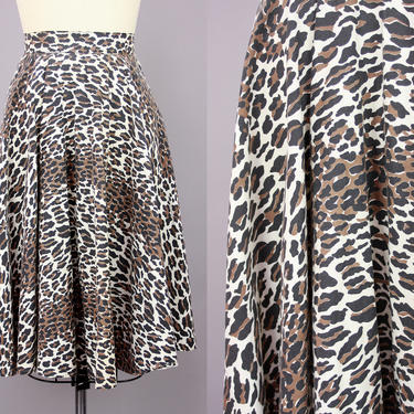 1950s LEOPARD PRINT Skirt | Vintage 50s Cotton Circle Skirt | large 