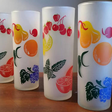 1960s Mojito or Zombie Glasses Set of 4 with Fruit Design 
