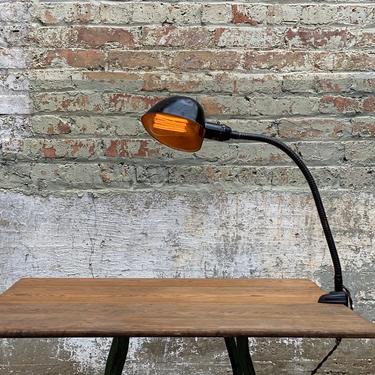 Industrial Art Deco Cast Iron Clamp On Gooseneck Desk Lamp 