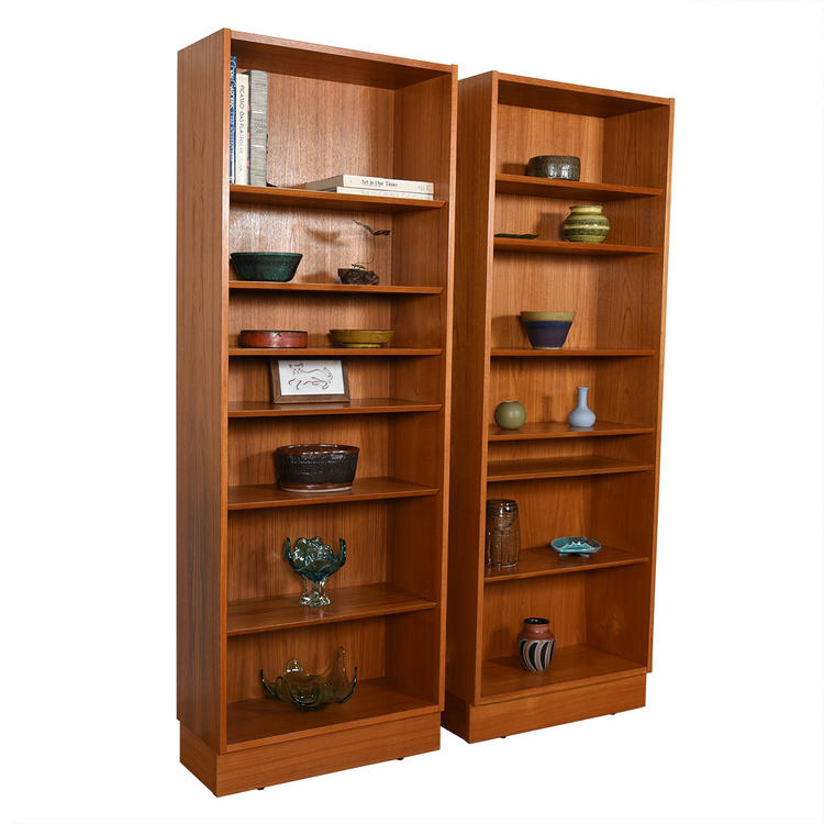 Pair of Teak Compact Tall Adjustable Shelf Bookcases