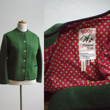 Vintage Green Wool Alpine Jacket / True Vintage Jacket / Wool Austrian Jacket / Silver Buttons / Boos Austrian Style Wool Jacket 