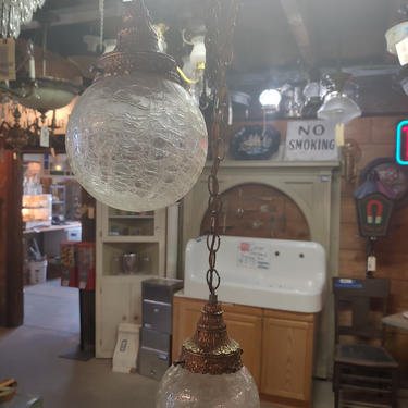 Vintage crackly glass swag light w/ceiling mount