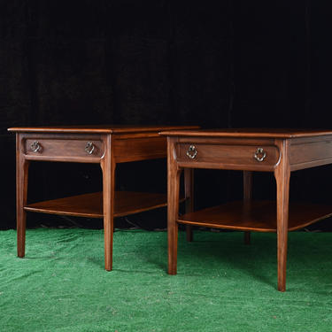 pair of vintage mersman end tables with drawers 