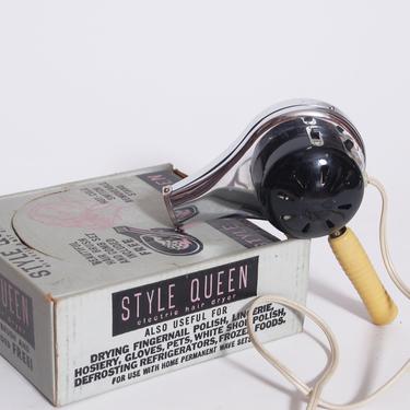 Vintage 50s hair dryer / Style Queen hair dryer / 1950s working condition hair dryer / chrome dryer / hot cold switch / original box 