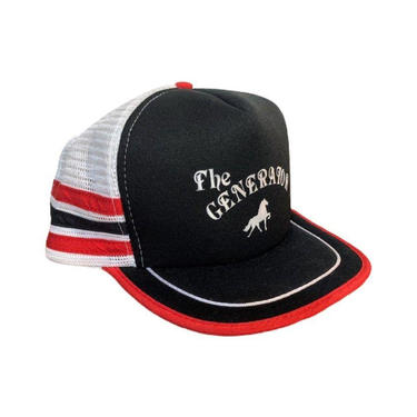 Vintage 80s Three Stripes The Generator Trucker Hat Snapback Red and Black 