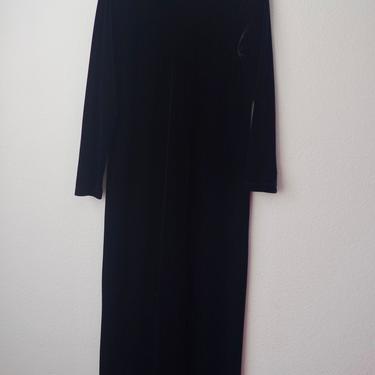 135) VINTAGE long sleeve turtleneck black velvet maxi dress 