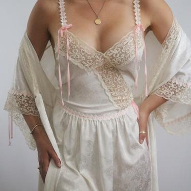Vintage Dior Peignoir Set - Miss Dior Satin Slip Nightgown + Robe Peignoir - S/M 
