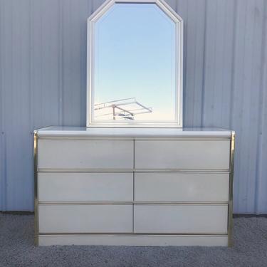 Vintage 80s White Lacquer Six Drawer with Mirror