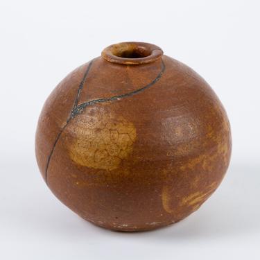 Kintsugi-Style Brown Glazed Weed Pot