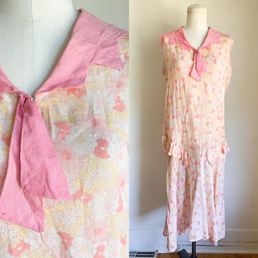 Antique 1920s Flapper Cotton Floral Dress / M 