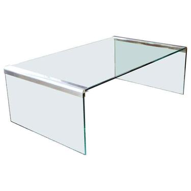 Mid Century Modern Pace Waterfall Coffee Table Chrome & Glass 1970s 