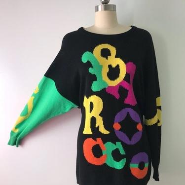HOLIDAYSALE 80s VERSACE Barocco black neon wild avant garde tunic SWEATER top 1980s vintage 