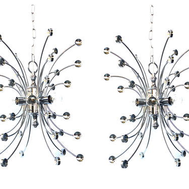 A Stylish Pair of Italian 1960's Chromed Steel 6-light Farfalla (Butterfly) Pendants/Chandeliers