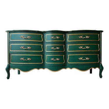 French Provincial Nine Drawer Double Serpentine Dresser 