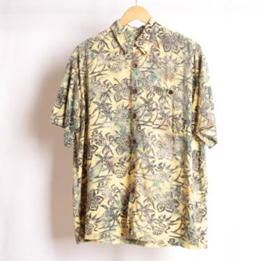 vintage HAWAIIAN print 1980s breezy jimmy buffett style TYLER the creator slouchy button up shirt -- size medium 