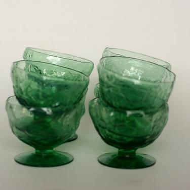 vintage morgan town crinkle glass green sherbet cups/set of eight 