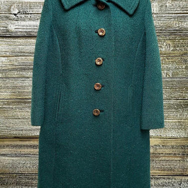 Vintage Ladies Wool Coat, Teal Winter Coat, Womans 1960s Plus Size Coat, Pinup Swing Coat, Blue Green Long Dress Coat, Vintage Clothing 