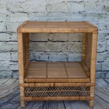 SHIPPING NOT FREE!!! Vintage Wicker Night Stand/ End Table/ side Table/ Plant Stand 
