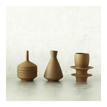 SHIPS NOW- set of 3 raw terra cotta colored ceramic mini bud vases, raw unglazed clay outside, clear glaze inside by Sara Paloma Pottery 