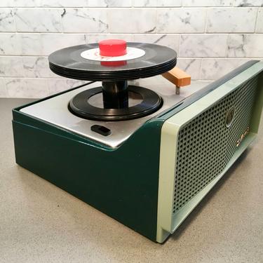 Mint Green 1955 RCA Victor 45rpm Bakelite Portable Record Player, Full Restoration, 7EY2HH 