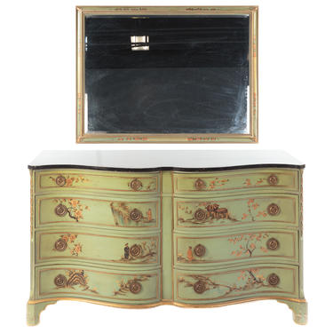 George III Style Chinoiserie Low Chest & Mirror