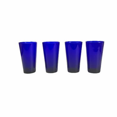Vintage Cobalt Blue Drinking Glasses, set of 4 