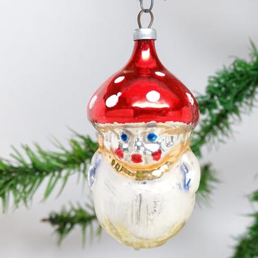 Vintage Austrian Blown Glass Mushroom Man Christmas Ornament, Hand Painted Austrian 