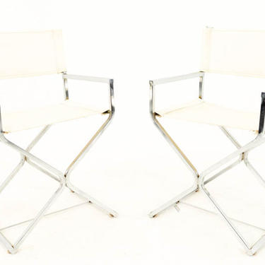 Mid Century Modern Chrome and White Leather Captains Chairs - mcm 