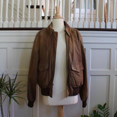 Vintage 80s Adventure Bound Brown Leather Flight Jacket Men's Size S 
