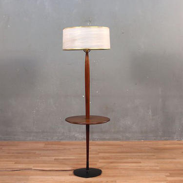 Mid Century Walnut Side Table Floor Lamp