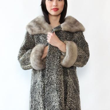Pewter Lamb & Mink Fur Coat M/L